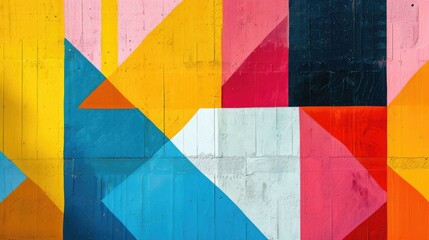 Abstract colorful background with geometric textured oil or acrylic shapes. Artistic banner with wall texture and brush strokes