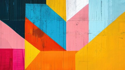 Abstract colorful background with geometric textured oil or acrylic shapes. Artistic banner with wall texture and brush strokes