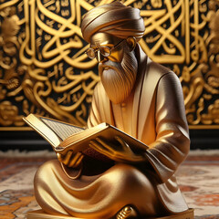 Respectful Muslim Elder golden Statue, Muslim Elder Golden Sculpture Art, Handicrafts