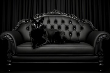 Elegant black cat in tranquil and mysterious setting exuding a sophisticated and enigmatic presence