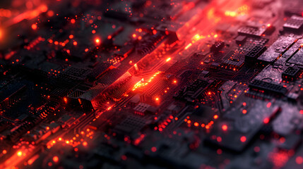 Fototapeta na wymiar Close-Up of Computer Circuit Board With Red Lights