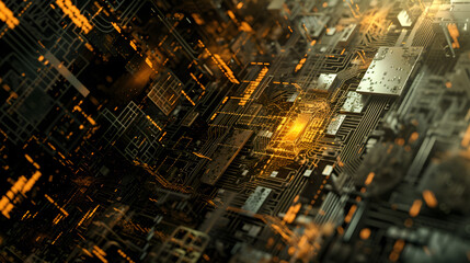 Obraz premium Abstract Image of City With Vibrant Yellow Lights