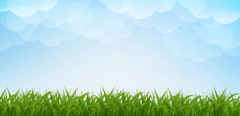 Green Grass Border With Clouds Background