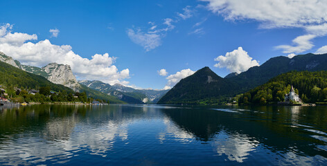 Great view of Grundlsee lake in Austrian Alps. Popular tourist attraction. Location place Austrian alps, Steiermark, Europe.