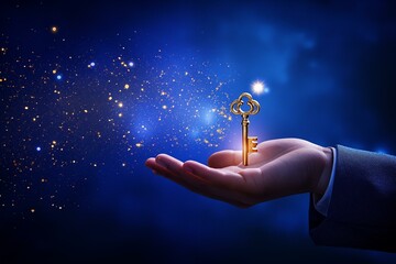Enigmatic Key Held Before a Starry Backdrop