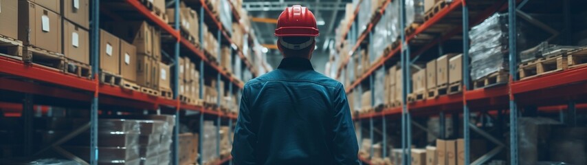 Worker Overseeing Warehouse Operations - obrazy, fototapety, plakaty