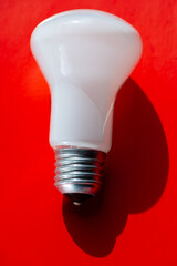 Breeding lamp on a red background and shadow.