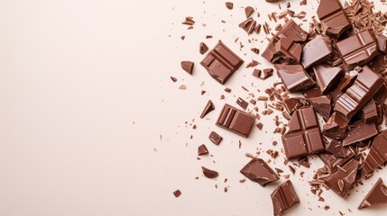 Piece of chocolate isolated on light background. Top view