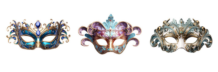 Set of carnival masks top view isolated on a  transparent background