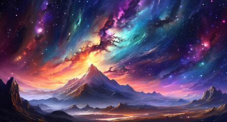 Gorgious Gradient colorful planets galaxy background