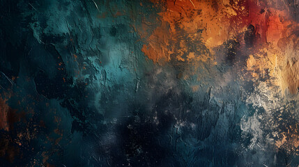 Abstract Painting With Orange and Blue Colors - obrazy, fototapety, plakaty