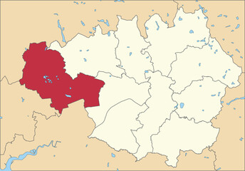 Red flat blank highlighted location map of the METROPOLITAN BOROUGH OF WIGAN inside beige administrative local authority districts map of Greater Manchester, England