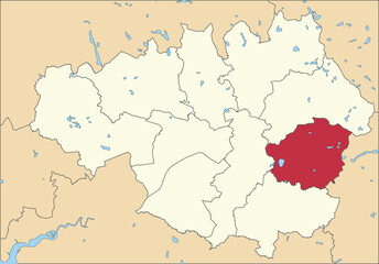 Fototapeta na wymiar Red flat blank highlighted location map of the METROPOLITAN BOROUGH OF TAMESIDE inside beige administrative local authority districts map of Greater Manchester, England