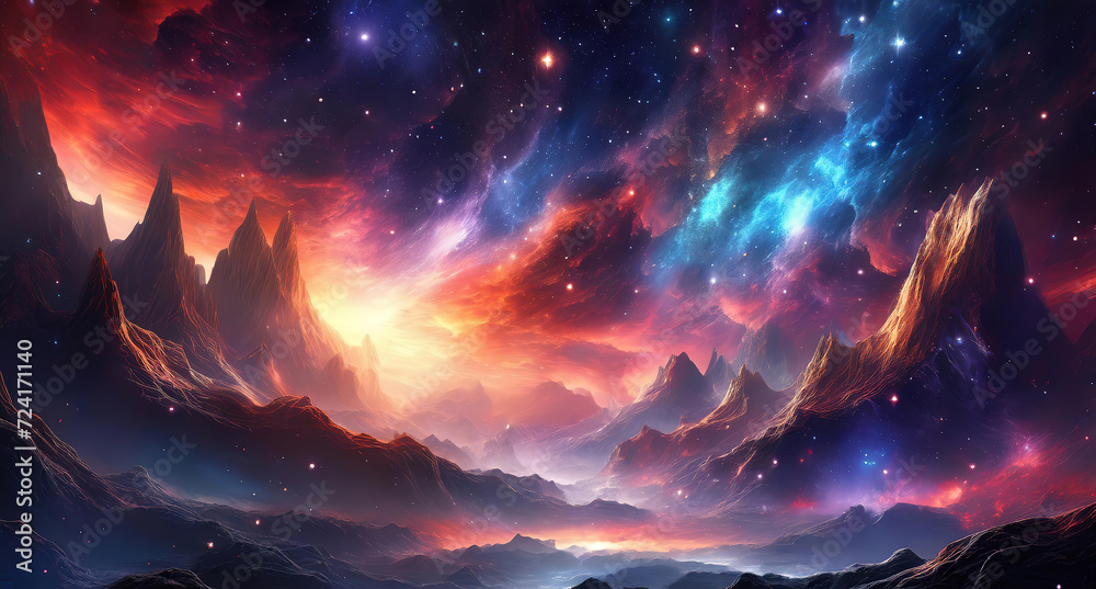 Wall mural modern abstract sci-fi space background with nebula and mysterious light, star field with galaxies