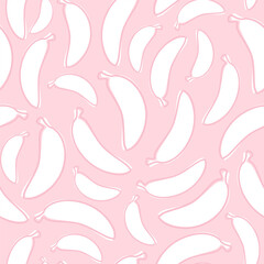 Seamless pattern of white flat bananas on pink background