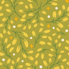 Seamless pattern with tropical leaves. Vector botanical illustration. Summer background for print, wallpaper, fabric.