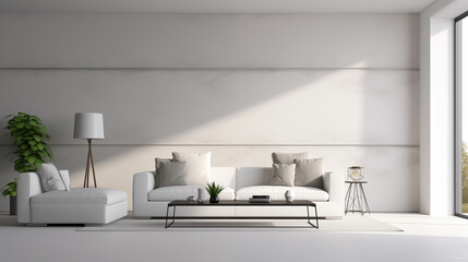 Mate and white modern minimalistic interior  background wall mockup 3d render