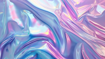 Obraz premium Abstract background with colourful iridescent holographic foil. Trendy 2yk fashion banner, pastel silver metallic wallpaper