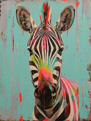 Generative AI image of an oil painting of a zebra with a colorful head