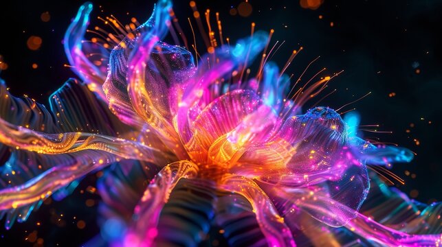 Sporangia fireworks fired into the sky, image of a colorful firework, illustration in micro photographic art