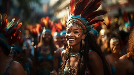 Cercles muraux Carnaval A Brazilian woman celebrates carnival day by dancing in Rio de Janeiro
