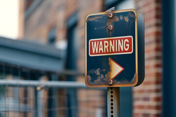 Vergangene Warnungen: Heruntergekommenes Schild mit der Aufschrift 'WARNING' vermittelt nostalgische Authentizität und erzählt Geschichten vergangener Zeiten. - obrazy, fototapety, plakaty