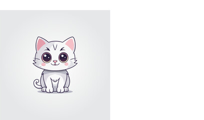 Cute kitty of kawaii style with big eyes and jolly smiling vector illustration in white background