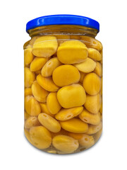 Lupini beans in brine  - Pickled lupin in jar isolated