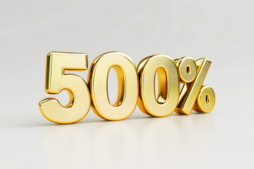 Golden 500% Sign on White Background - Finance and Growth and Discount Offer Concept