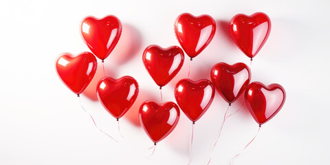 Red heart-shaped balloons on a white background. Valentine's day theme. Generative AI