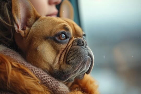 A curious french bulldog gazes out of a cozy window, taking in the world with his expressive brown eyes