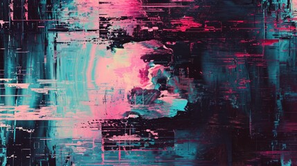 Abstract background with colourful distorted motion glitch. Broadcast error, grunge damaged effect