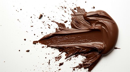 Fototapeta premium Smear of tasty chocolate paste on a white background, tasty chocolate paste, chocolate paste, dark chocolate ads, chocolate isolated, chocolate paste closeup, chocolate day 