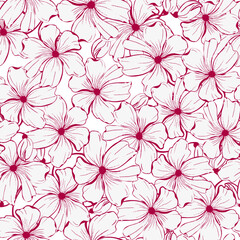 Floral ink hand drawn design. Red poppies line art flower, seamless pattern for textile, scrapbook , wallpaper. Vector background