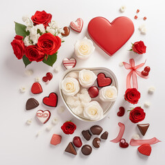 heart shaped chocolates and roses
