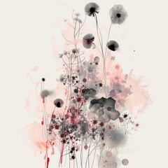 Abstract image of flowers. Using black red. Clipart