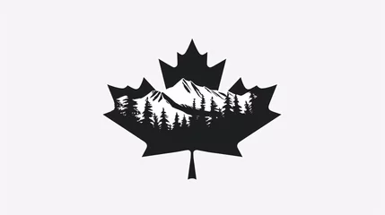 Photo sur Plexiglas Montagnes a black and white image of a mountain and trees on a maple leaf