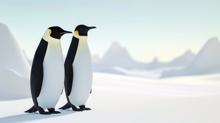 Pair of Penguins on Icy Landscape - Loyalty and Companionship Concept AI Generated.