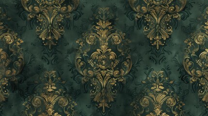 Generative AI, Deep green floral pattern in the style of art nouveau 1900s, beautiful flowers and plants