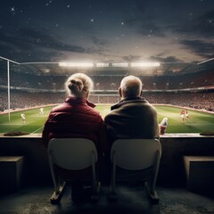 Generative AI image of old couple watching a Football match