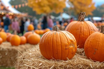 Amidst the crisp autumn air, a bountiful array of cucurbita gourds sit upon a bed of golden hay, embodying the essence of natural, locally-sourced food and the festive spirit of halloween