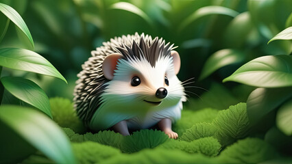 Hedgehog in the forest. Wild, native, European hedgehog (Scientific name: Erinaceus Europaeus)....