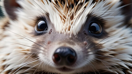 Portrait of a cute little hedgehog on a dark background. Generative AI