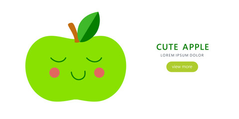 Vector cute apple. Template with text and button.