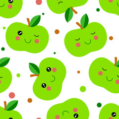 Vector seamless pattern with сute apples