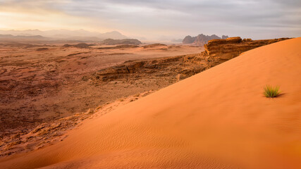 Desert Scenery during sunset in Wadi Rum, Jordan.	