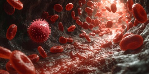 Microscopic Menace: A Highly Detailed 3D Rendering of Infectious Virus Particles in Vivid Colors, Representing Biological Research and Health Challenges, Generative AI