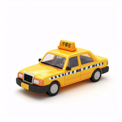 a yellow toy taxi with black stripes