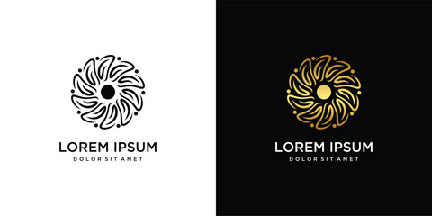Simple elegant flower logo design line art.