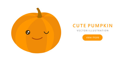Vector cute pumpkin. Template with text and button